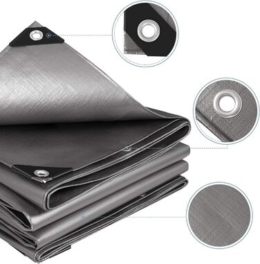 280g/m² Cover Sheet Fabric Sheet 4x4m made of PE [without recovered materials], waterproof and reinforced tarpaulin for garden furniture, pool, car, trampoline, with 16m rope for securing.