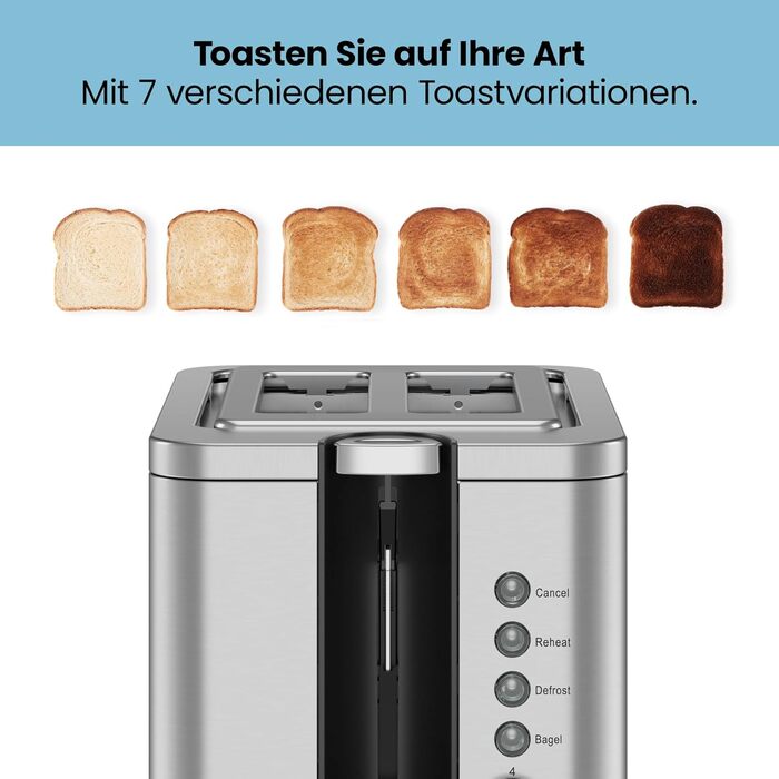 Тостер Chefman з 2-ма відділеннями, 7 ступенів підсмажування, знімний піддон для крихт, для товстого хліба та багелів, функція розморожування та відміни, ідеальний як тостер-гриль (з нержавіючої сталі)