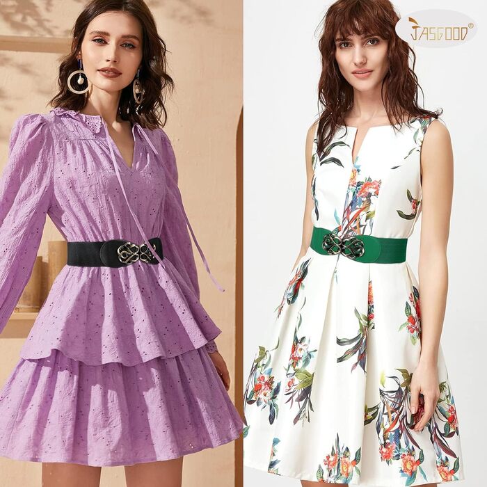 Жіночий широкий еластичний пояс JasGood (4 шт) - чорний, коричневий, бежевий, зелений - для талії 60-87 см