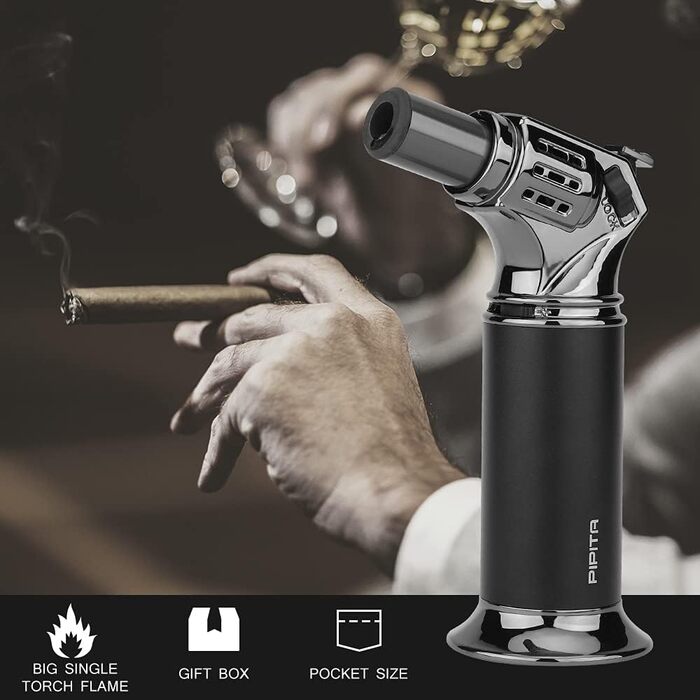 Вітростійка запальничка PIPITA з блокуванням безпеки, регульоване полум'я, одноразове, заправне, для кемпінгу, кулінарії, крему брюле (без газу)