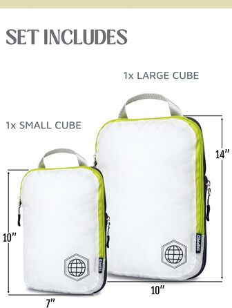 Набір кубиків для пакування TRIPPED: легкі, міцні, з двома блискавками, 2 шт. (білий, зелений)