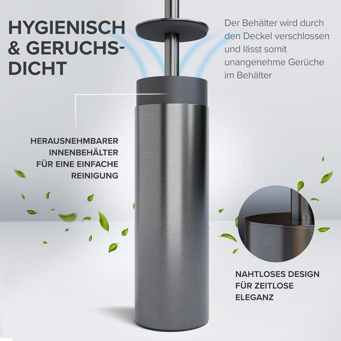 Торгова ручка для унітазу Ingoy | Силіконова щітка для унітазу | Чорна | з нержавіючої сталі з кришкою, для ванної та гостьового WC | Замінний насадок | Стильний дизайн (Бронза À Canon)