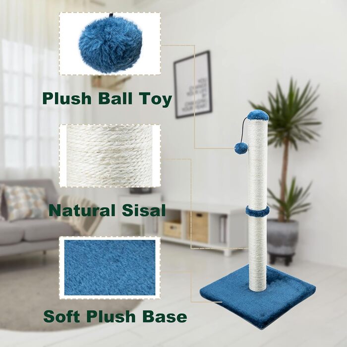 Дім-подвір'я для котів Dimaka, 74 см, з сизалевого мотузка та м'якого плюшевого покриття (Блакитний)