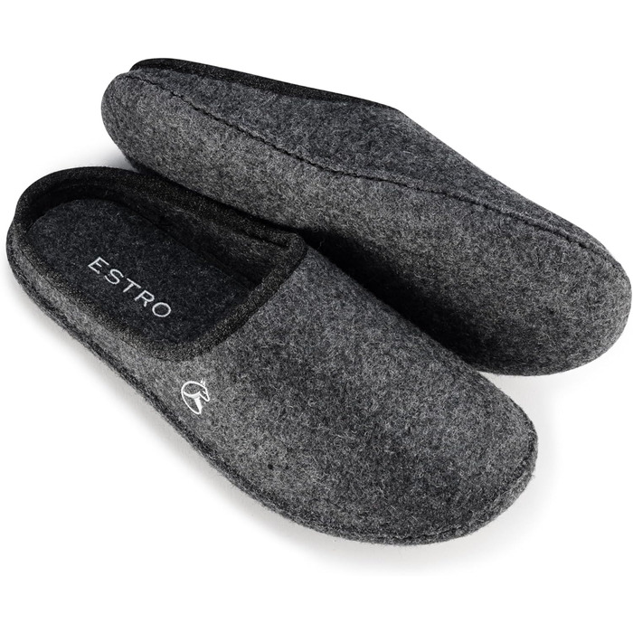 Чоловічі фетрові тапочки ESTRO - теплі зимові халапи для дому, чоловічі халапи, фетр, WOLLFILZ (45 EU, широкі, графіт)