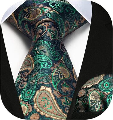 HISDERN Комплект краватки та нагрудного хустинки з квітковим візерунком паваролочка, зелений