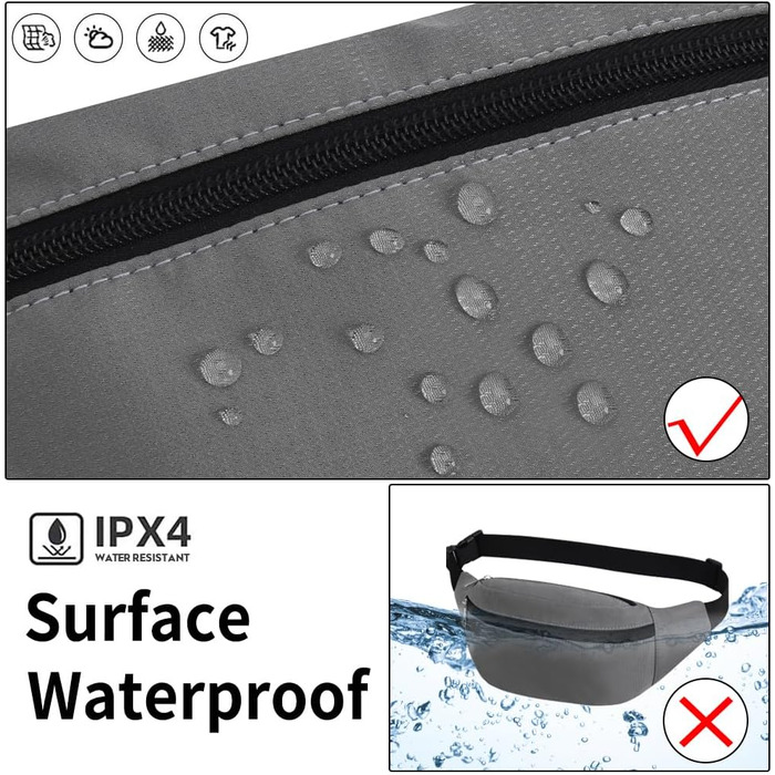 Спортивна поясна сумка на пояс, водонепроникна, сіра. Для чоловіків та жінок. Підходить для прогулянок з собакою, бігу, тренувань, подорожей та активного відпочинку. З міцного нейлону.