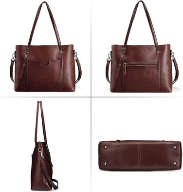 Сумка жіноча S-ZONE 3 в 1 з натуральної шкіри (яловичина) для ноутбука та документів, велика шопер-сумка, крос-боді, сумка-месенджер (Коричнева)