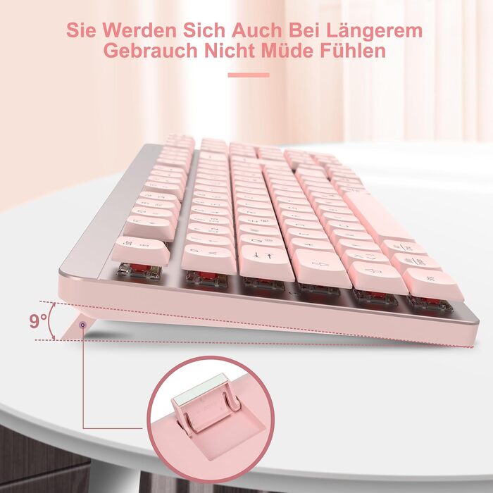 Leadsail FA98 Бездротова Механічна Клавіатура та Миша, 98 Клавіш, QWERTY, Рожевий Колір, 1600 DPI для PC, MacOS, Windows