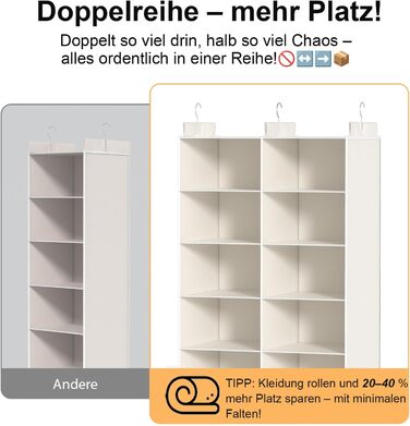Органайзер для одягу на 6 рівнів, розкладний, з металевими гачками - для шафи, спальні, гуртожитку