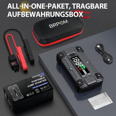Powerbank для пуску двигуна BRPOM 6000A 12V: для авто, мото, газонокосарок. LED-ліхтар, великий екран, бустер для акумулятора