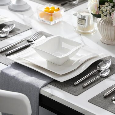 MALACASA Flora Marble Porcelain Dinnerware Set - 30 Piece Combination Set with Coffee Cups, Saucers, Dessert Plates, Soup Plates & Dinner Plates (White)