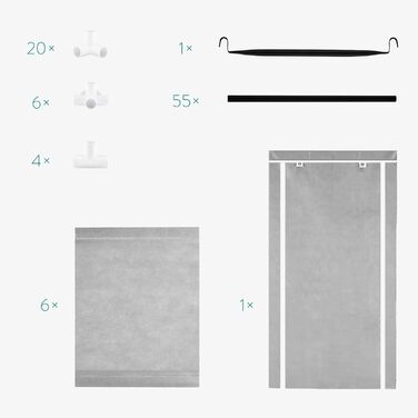 Navaris Fabric Wardrobe with Clothes Rail - Folding Wardrobe 88x170x45cm with Rail - Large, Stable Closet - Foldable Fabric Wardrobe made of Nonwoven Fabric in Light Grey