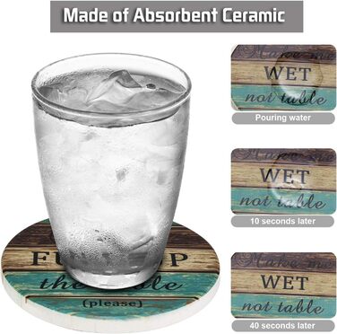Drink coasters, absorbent, Esur fun ceramic coaster set of 6 with metal holder, rustic cork bottom table protector, farmhouse style bar, home decor, housewarming gift
