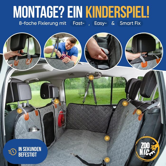 Захист для автокрісла собаки ZooNice: водовідштовхуючий, стійкий до подряпин з боковим захистом | Premium захист сидіння авто для собак | Універсальний чохол на сидіння для собак в авто та SUV