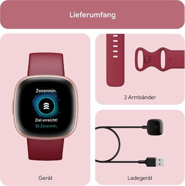 Смарт-годинник Fitbit Versa 4 – фітнес-трекер з GPS, телефоном, 6 днів роботи від акумулятора, 40+ режимів тренувань, сумісний з Android/iOS, рожевий пісок / алюміній, колір мідно-рожевий
