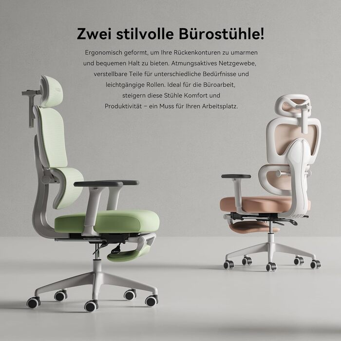 Ергономічне крісло для офісу Musso E600SE з регульованою поперековою підтримкою, 3D-підлокітниками та підголівником, з підніжкою, для жінок, захист спини, зелене