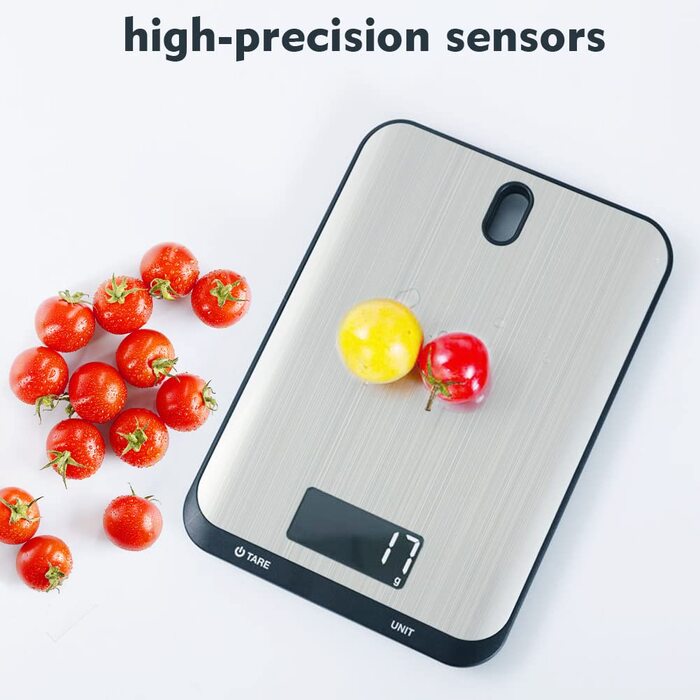 Кухонні ваги QL: цифрові, до 10 кг, з нержавіючої сталі, LCD дисплеєм та функцією тарування. Ідеальні для випічки та приготування їжі. Чорний колір.