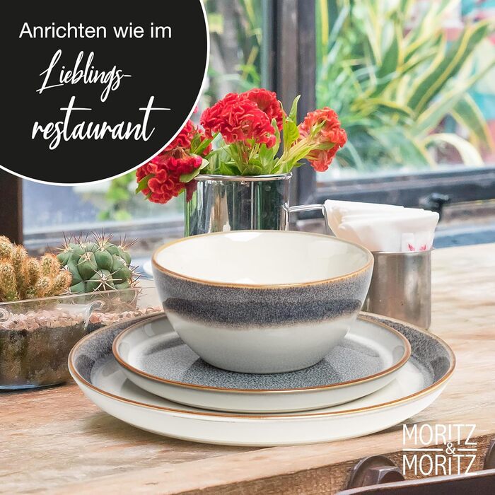 Moritz & Moritz TARENTO 24-Piece Dinnerware Set, 6 People, Blue - Elegant Plate Set made of high-quality stoneware - Dinnerware set consisting of 6 dinner plates, 6 dessert plates, 6 soup plates, and 6 cups