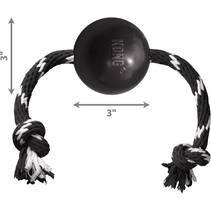 KONG Extreme Ball з мотузкою – міцна іграшка для собак із натурального каучуку, для великих порід, чорна