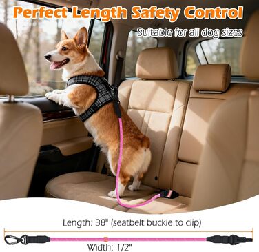 Автомобільний поводок-пояс для собак PetBonus: безпечний та надійний, для малих, середніх та великих собак (рожевий)