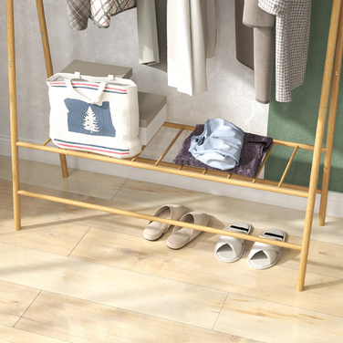 HOMCOM Bamboo Wardrobe Rack, Clothes Rack with Shelves and Hooks, Clothes Rail, for Entrance Hall, Living Room, Bedroom, 116 x 43.5 x 160 cm, Natural Wood | Aosom