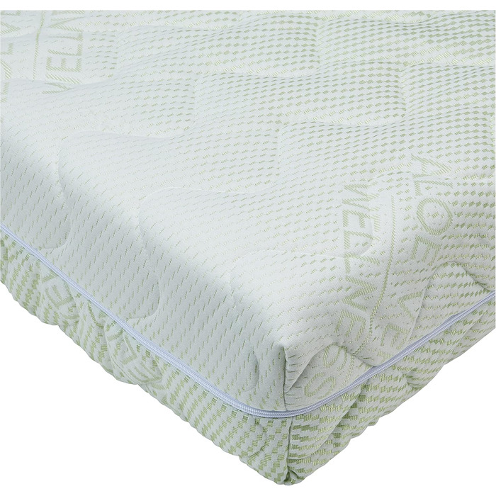 BONEX Komfort Mattress Cover for mattresses with overall dimensions of 90x200cm - 16 - 18 cm high - Double-weave fabric with ALOE VERA - Suitable for allergy sufferers - Washable at 60 degrees - 4-sided zipper, White and Green