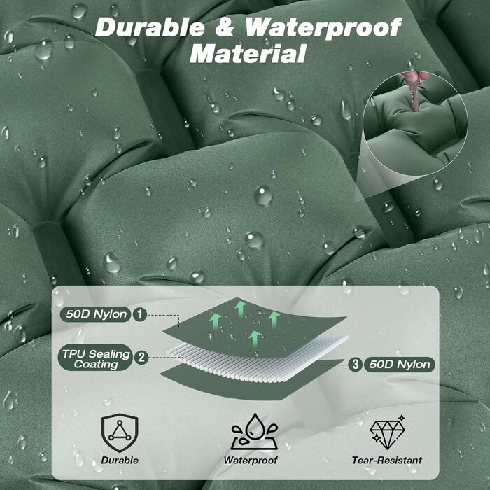 JATEKA Self-Inflating Sleeping Pad - Ultralight Camping Mat with Pillow & Foot Pump - Compact Sleeping Pad for Backpacking, Hiking, Travel & Tent Use