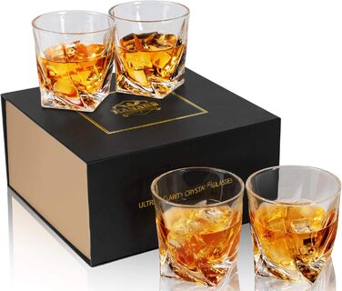 KANARS Whiskey Glasses Set, Lead-Free Crystal Glasses, Whiskey Glass, Beautiful Gift Box, 4-Piece, 300 ml, High Quality