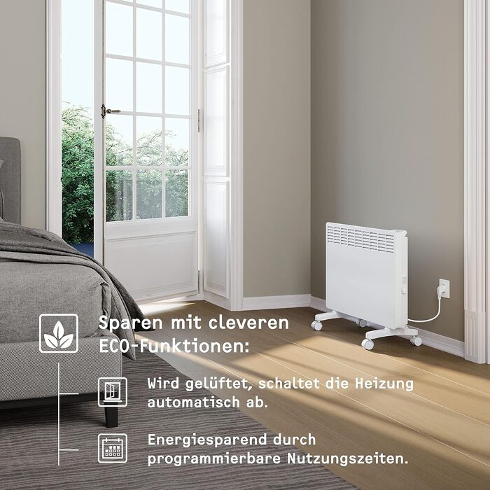 Електричний конвекторний обігрівач Stiebel Eltron 2 kW з терморегулятором, для приміщень до 25 м², TÜV geprüft, з роликами, 204450