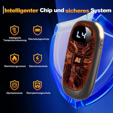 Електричні грілки для рук 2 шт. - Двобічні нагрівачі з LED-дисплеєм, 4 режими нагріву, портативні кишенькові грілки для кемпінгу, полювання, подарунок для чоловіків та жінок, сірі