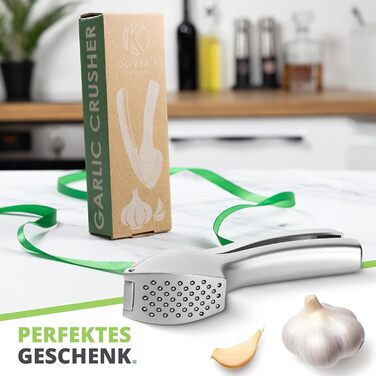 Преміум-прес для часнику Oliver's Kitchen® - зручний та легко миється - подрібнює часник та імбир без лушпиння - міцний та довговічний (сріблястий)