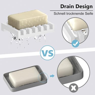 2 шт. Силіконові мильниці AstraLoom з самостійним зливом, легко чистяться, неслизькі та небрудні, ідеальні для ванної кімнати, кухні, мила (білий)