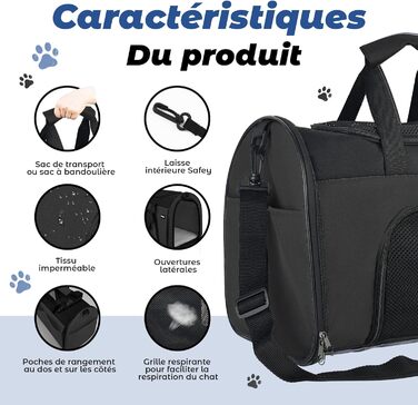 Транспортна сумка для котів та собак Zavothy, чорна, розмір S, з м'якою підстилкою та регульованим ременем