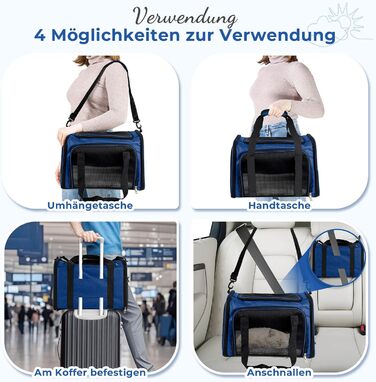 Транспортна сумка для кота та собаки, переноска для собак, складана переноска для котів, портативна переноска, до 5 кг, для середніх собак та котів (M, L 43 x B 28 x H 28 см, темно-синій)