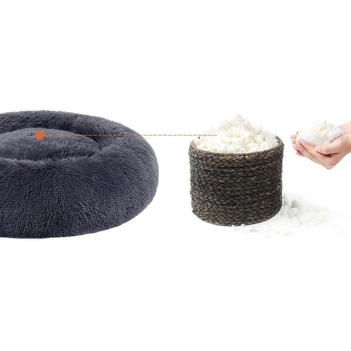 Ліжко для собак Feandrea, ліжко для котів, подушка-донат, миється, знімний наповнювач, довгий плюш, діаметр 120 см, PGW043G02 (50 x 50 x 20 см, Рожеве)