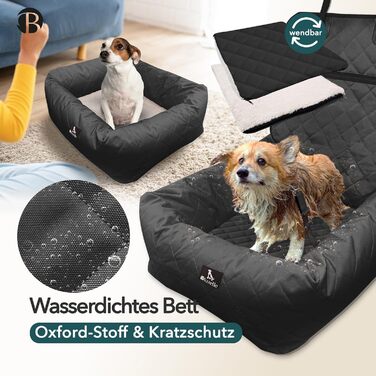 Bluzelle 2-in-1 Dog Car Seat & Bed - Oxford Fabric, Washable, Non-Slip - for Small & Medium Dogs - Black