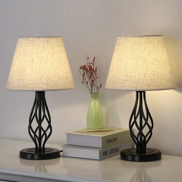 Настільна лампа YBING з льняним покриттям, 2 шт., для спальні, вітальні, комода. Пара ламп з чорного мармуру та льняним абажуром.