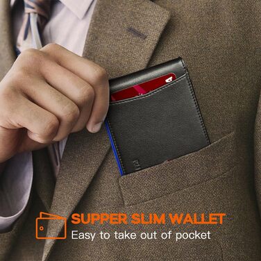 Чоловічий гаманець RUNBOX з натуральної шкіри, Slim модель, RFID захист, з кліпсою для грошей, подарункова коробка, синьо-чорний колір