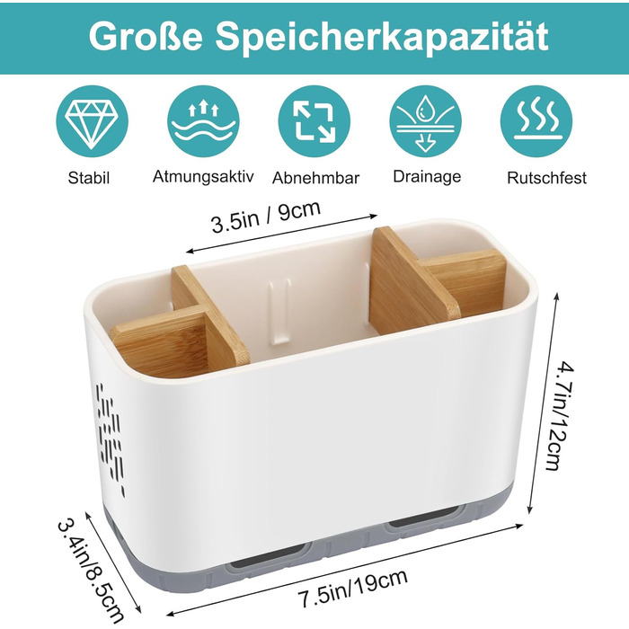 Тримач для електричної зубної щітки: органайзер для ванної кімнати, знімний, з отвором для стоку, для сім'ї та дітей (білий, великий)