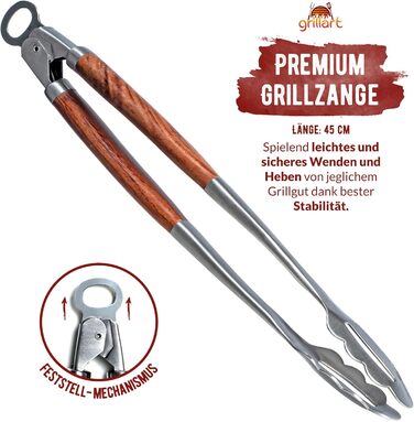 Набір гриль-посуду Grillart® Premium: 3 предмети з нержавіючої сталі та дерев'яними ручками (щипці, лопатка, виделка)