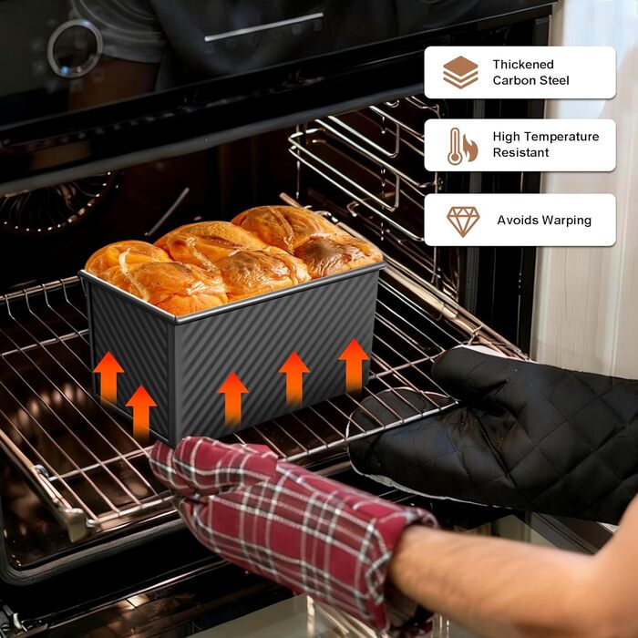 Форма для випічки хліба 2 шт з кришкою, антипригарна, 450г (1lb), для тостів, сендвічів, кексів (Чорна)