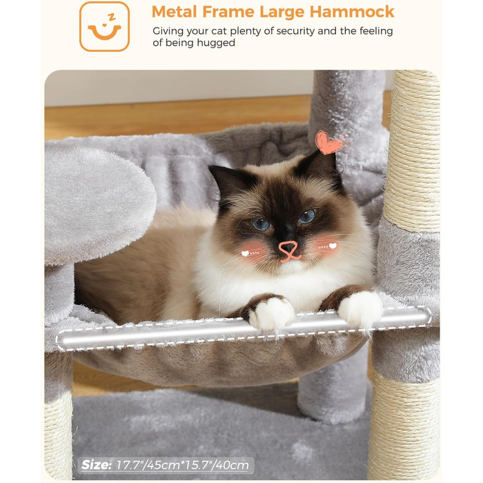 Комплекс для котів PAWZ Road з гамаком, будиночком та сходами, сірий, 116 см