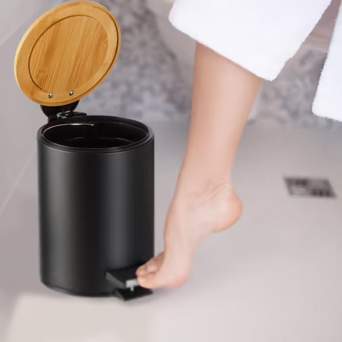 Relaxdays Trash Can 3 l with Bamboo Lid