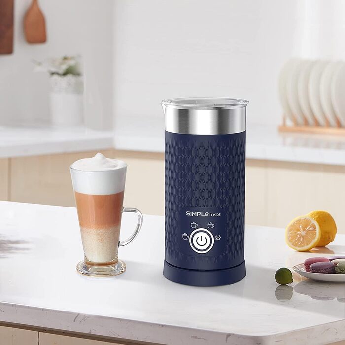 SIMPLETaste: Електричний спінювач молока 4-в-1, автоматичний спінювач та нагрівач молока для лате, капучино, макіато (блакитний)