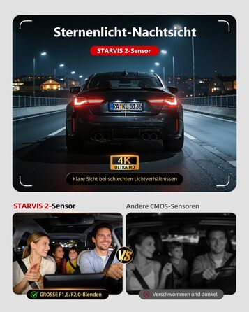 3-канальний автомобільний відеореєстратор 4K STARVIS 2 (передній, внутрішній, задній), 360° камера, нічна зйомка, HDR, WiFi 6, GPS, паркування 24г, G-сенсор, карта 64ГБ, чорний