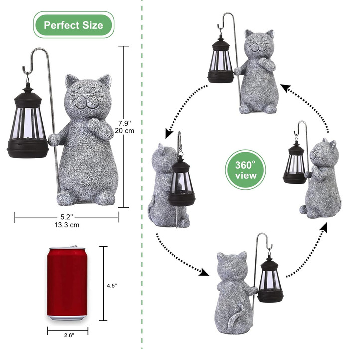 Yeomoo Cat Garden Statues for Outdoors with Solar Lantern – Funny Waterproof Solar Lamp Figure Garden Decor for Outdoors Balcony Terraces Gifts for Women Men Mom Birthday Fairy Garden Grey