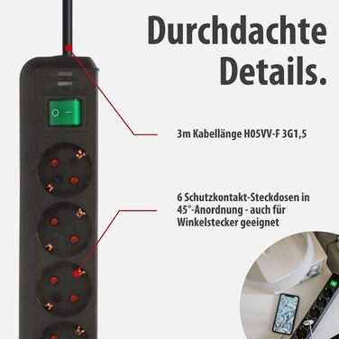 Набір мережевих фільтрів Brennenstuhl Eco-Line, подовжувач з 6 розетками, кабель 3м (2 шт)