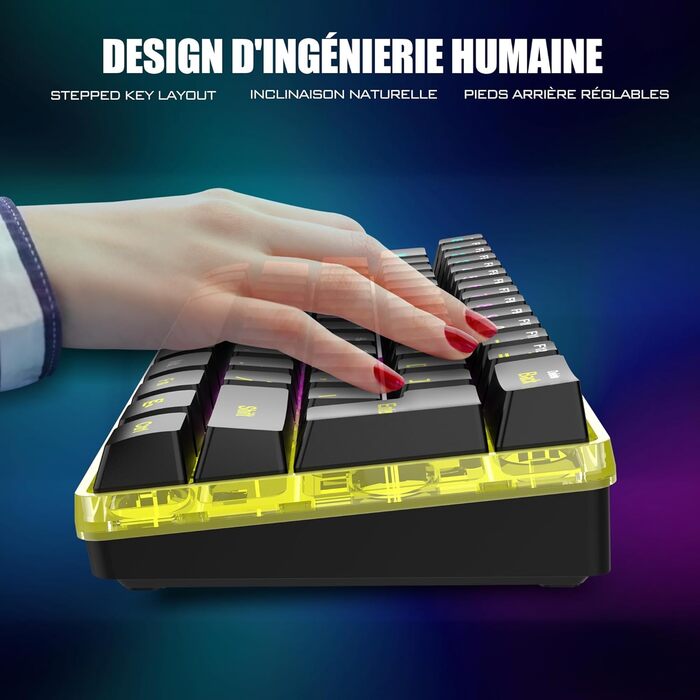 Бездротова ігрова клавіатура та миша RedThunder K62 60% RGB, AZERTY, 62 клавіші, Mini, для PC/PS5, чорний