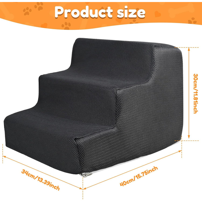 Сходинки для собак та котів, 3 сходинки, 30 см, антиковзкі, сірі