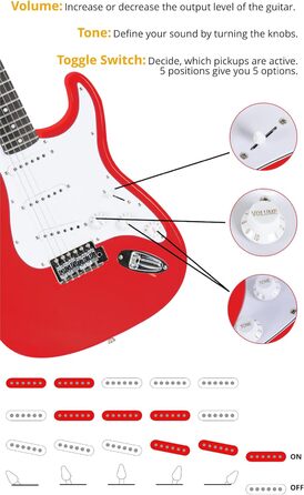 Електрогітара Rocktile ST-Pack Red Комплект (підсилювач, тюнер, тремоло, чохол, кабель, ремінь, медіатори, запасні струни та навчальний матеріал з CD/DVD)